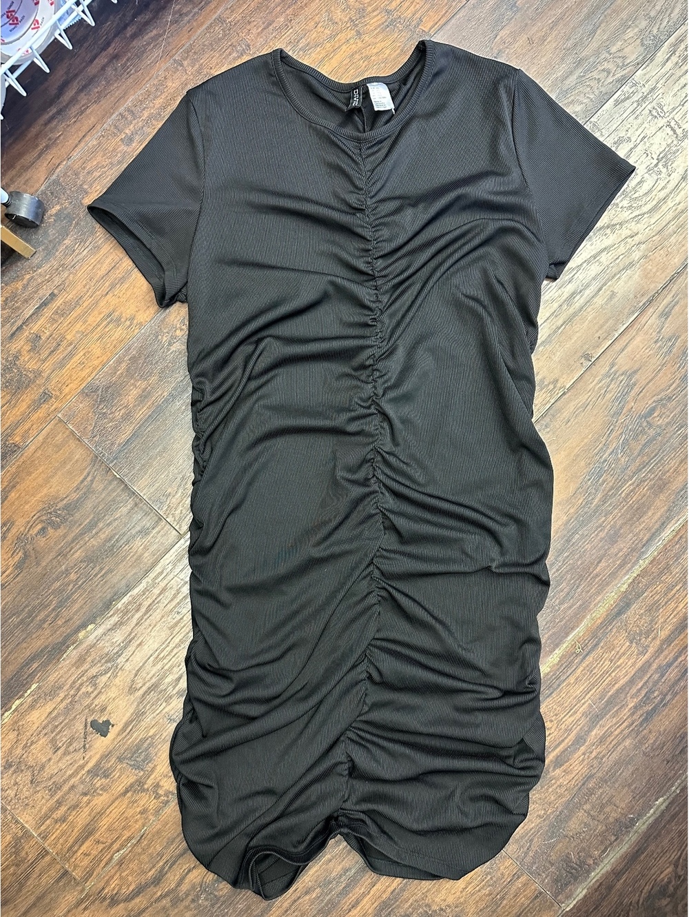 Divided by H&M Black Ruched Short Sleeve Dress XXL